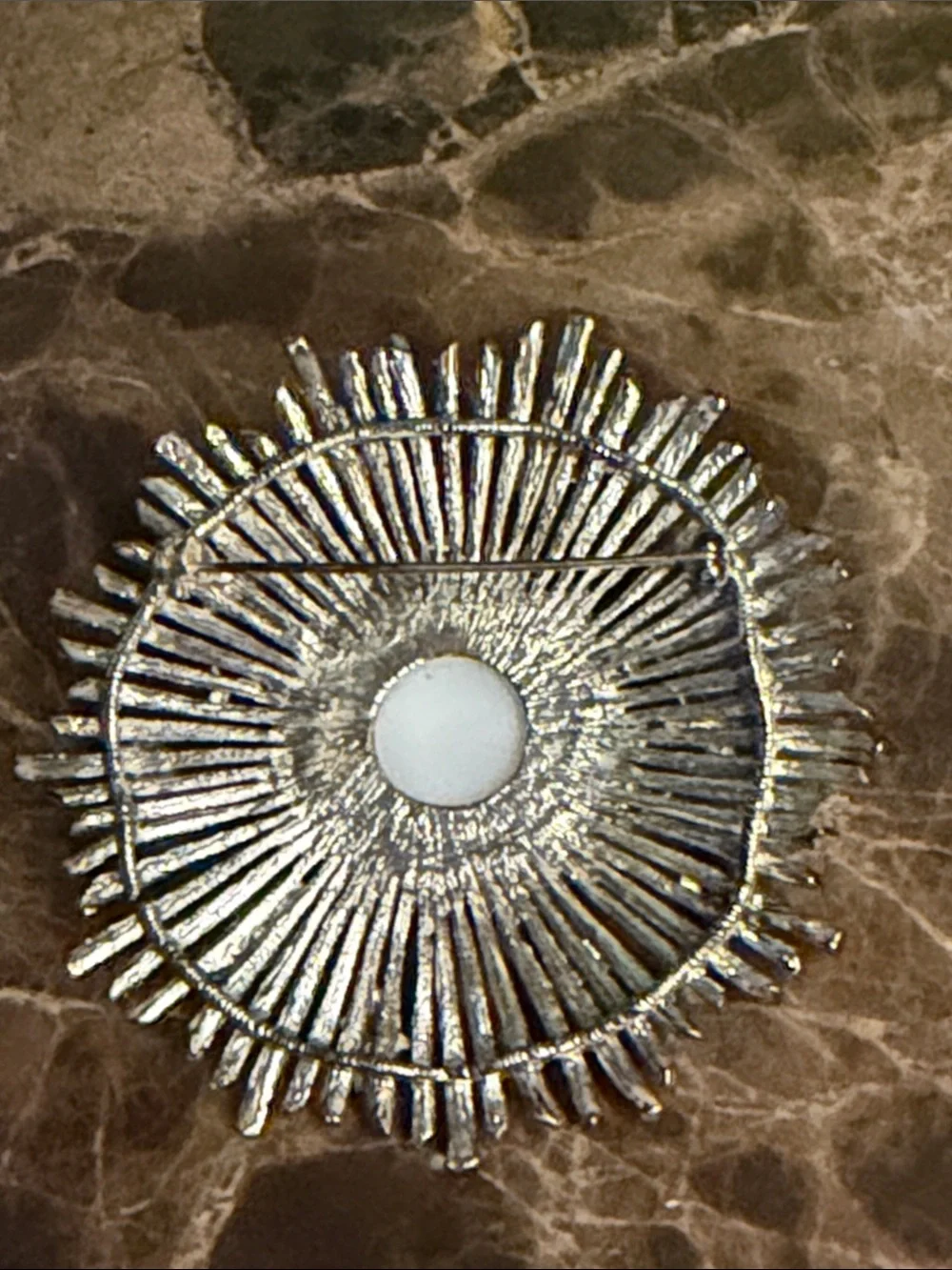 Talbots sunburst silver tone with white pearls and lice blue crystals large
